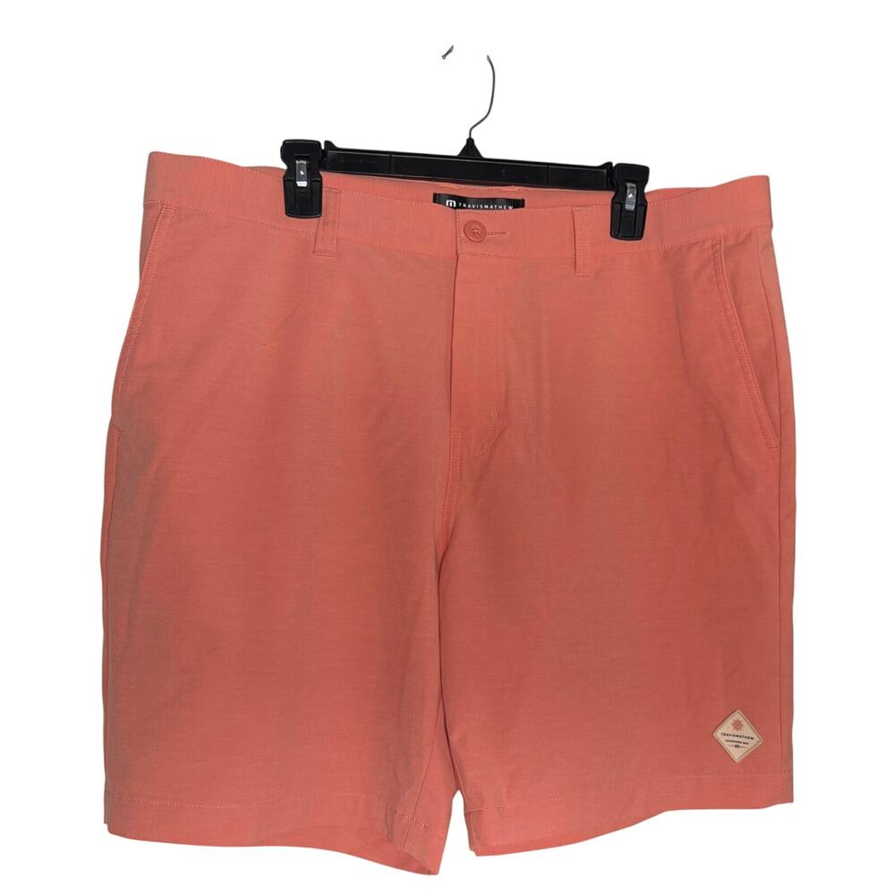 Travis Mathew Fairway Golf Shorts Mens SIZE 38 Peach/Coral Stretch Flat Front